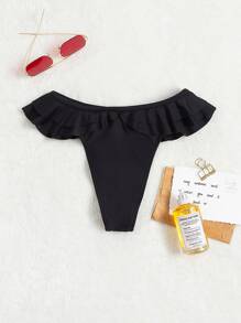 Swim SXY Summer Beach Plain Ruffle Bikini Bottom - Black - View 6