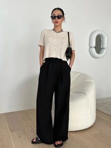 DAZY 素色條紋針織上衣 - 杏色 - 查看 6