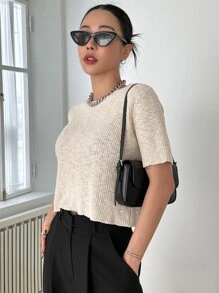 DAZY 素色條紋針織上衣 - 杏色 - 查看 7