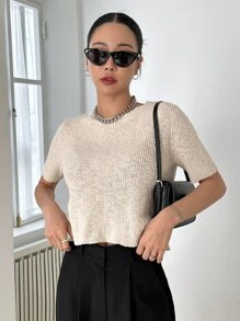 DAZY 素色條紋針織上衣 - 杏色 - 查看 8