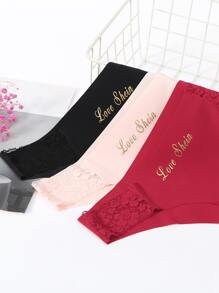 3pack Letter Graphic Contrast Lace Panty Set - Multicolor - View 1