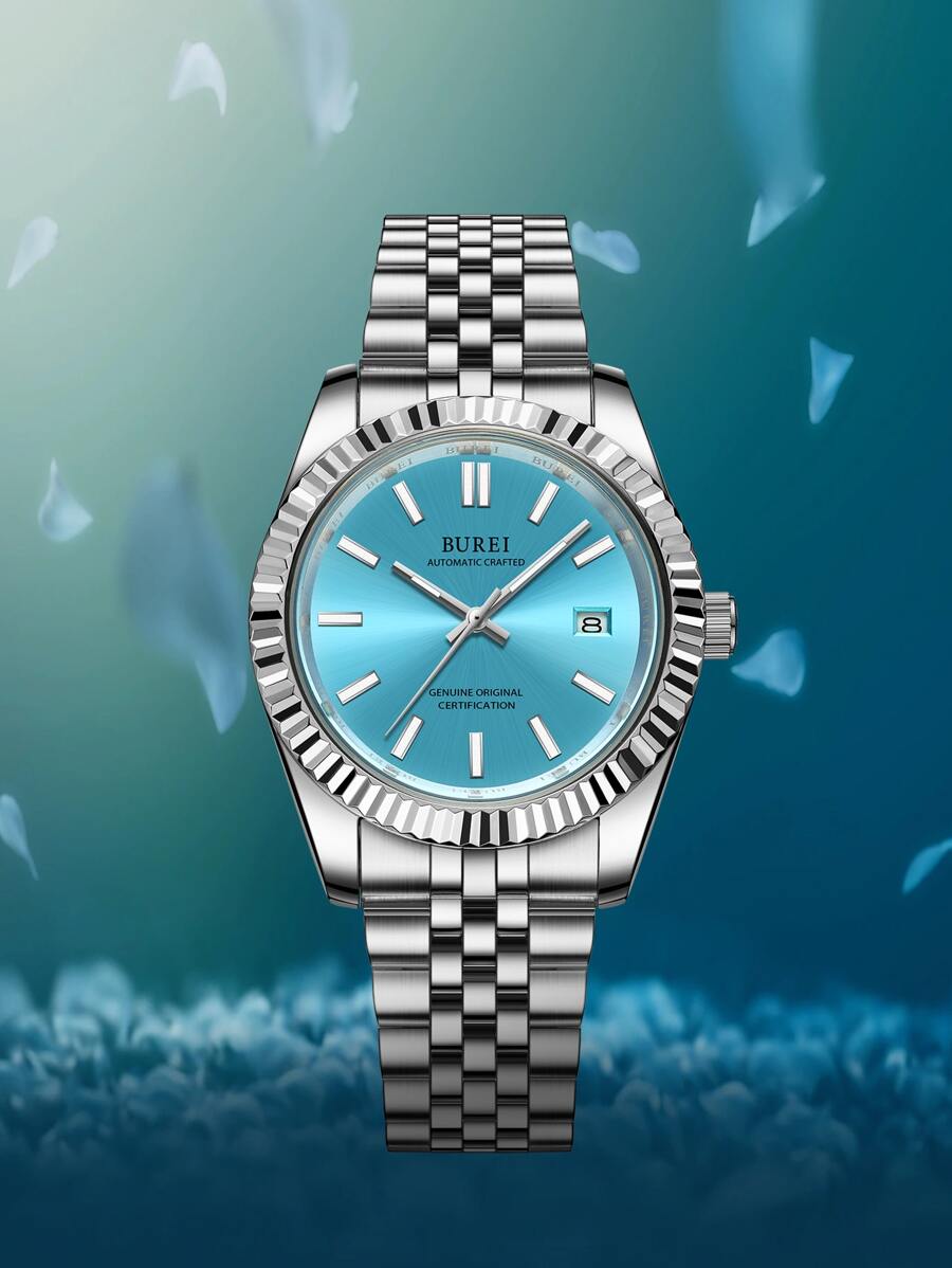 Men Water Resistant Date Mechanical Watch - Blue - View 1