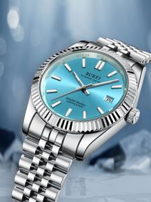 Men Water Resistant Date Mechanical Watch - Blue - View 2