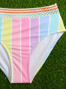 Teen Girls Block Striped Bikini Set Summer Beach - Multicolor - View 3