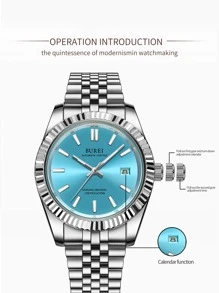 Men Water Resistant Date Mechanical Watch - Blue - View 4