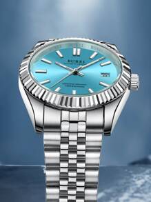 Men Water Resistant Date Mechanical Watch - Blue - View 7