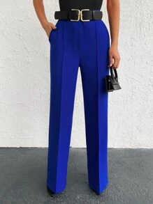 EURMUSE Solid Slant Pocket Suit Trousers Without Belt - Royal Blue - View 1