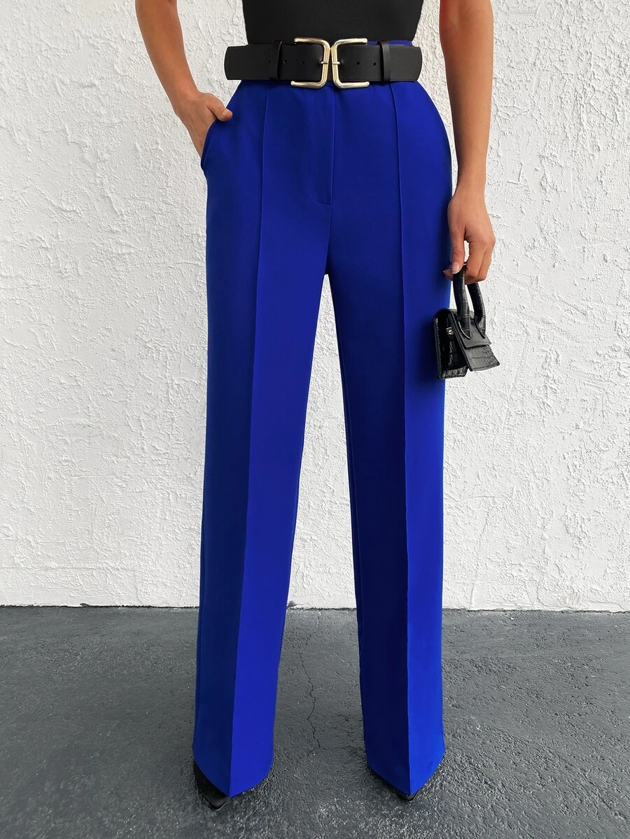 EURMUSE Solid Slant Pocket Suit Trousers Without Belt - Royal Blue - View 1