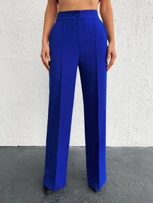 EURMUSE Solid Slant Pocket Suit Trousers Without Belt - Royal Blue - View 3