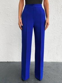 EURMUSE Solid Slant Pocket Suit Trousers Without Belt - Royal Blue - View 5