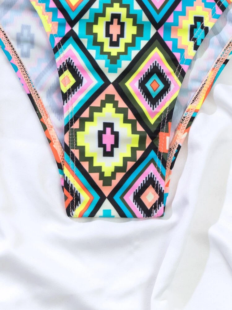 SHEIN Swim Conjunto de bikini de verano con estampado geométrico, sujetador halter y push up - Multicolor - Ver 7