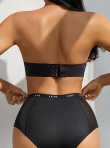 腰部字母條帶拼接網紗塑形三角褲