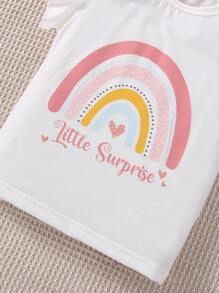 Toddler Girls Slogan & Rainbow Print Ruffle Trim Tee & Mesh Skirt - Multicolor - View 3