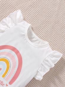 Toddler Girls Slogan & Rainbow Print Ruffle Trim Tee & Mesh Skirt - Multicolor - View 4