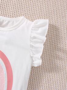 Toddler Girls Slogan & Rainbow Print Ruffle Trim Tee & Mesh Skirt - Multicolor - View 5