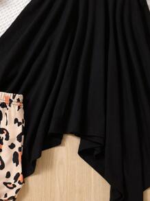 Young Girl Butterfly Print Ruffle Trim Asymmetrical Hem Dress & Leopard Print Leggings - Multicolor - View 6