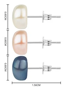 3對珍珠裝飾銀色耳針，婚禮飾品新娘珠寶假日配件 - 彩色 - 查看 3