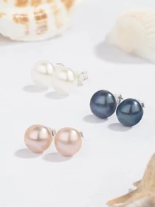 3對珍珠裝飾銀色耳針，婚禮飾品新娘珠寶假日配件 - 彩色 - 查看 4
