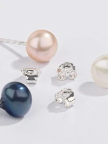 3對珍珠裝飾銀色耳針，婚禮飾品新娘珠寶假日配件 - 彩色 - 查看 5