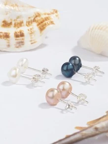 3對珍珠裝飾銀色耳針，婚禮飾品新娘珠寶假日配件 - 彩色 - 查看 6