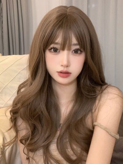 1 Piece Synthetic Heat-Resistant Hairpiece In Curly Brown Wig, 22 Inches Long, Made From Fiber, Suitable For Daily Use, Natural And Realistic Hairpiece., Halloween