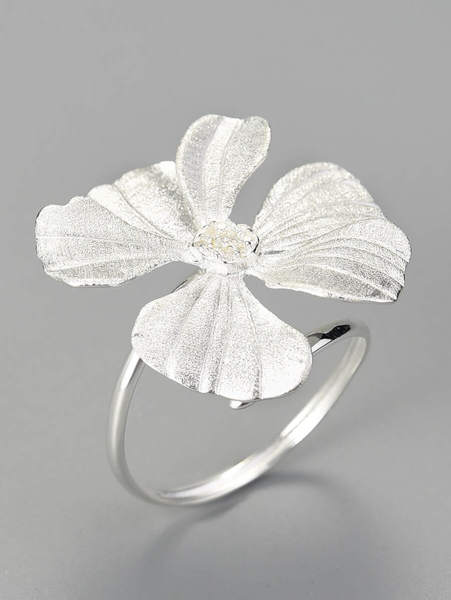 ESBERRY 1 pieza anillo de boda con pulgar ajustable, hermosa flor grande de plata, joyería de moda para regalo del Día de la madre para mujeres y niñas - Plateado - Ver 1