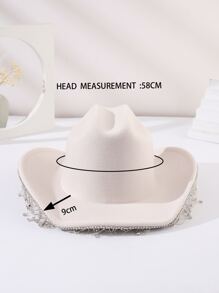 Rhinestone Tassel Decor Fedora Hat - White - View 5