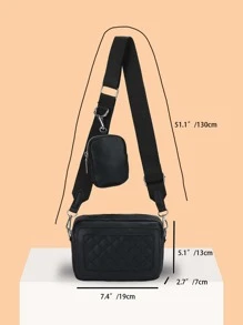 High School Students University Freshman Multifunctional Sling Bag Shoulder Bag Casual Bag Mini Men Argyle Quilted Square Bag With Coin Purse, Handbag Schoolbag For Travel,College,Outdoors,Commute Sling Bag For Man Man Bag Cross Body Bag Shoulder Bag Side Bag Back To School School Supplies Fall Messenger Bag Bag For Man Cylinder Bag Old Money Halloween Christmas - Black - View 3