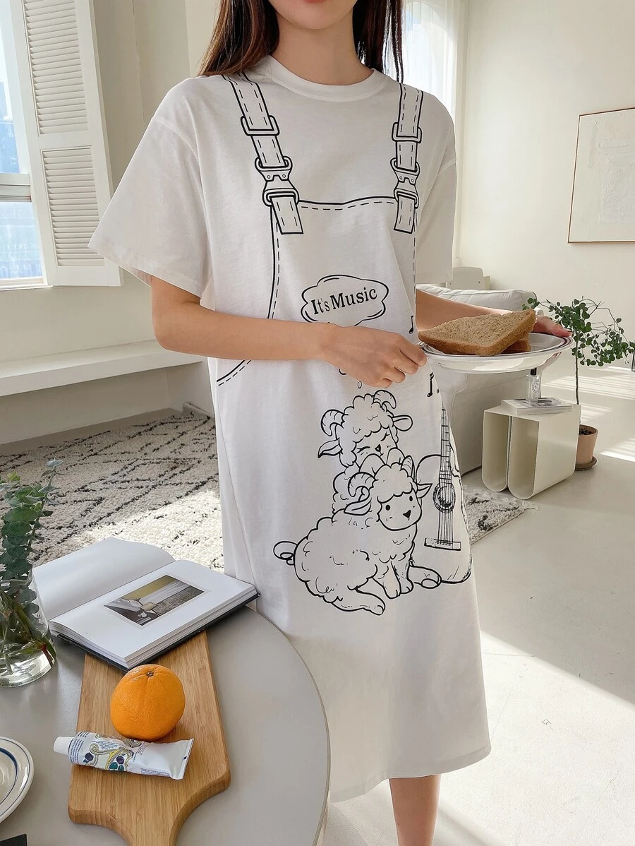 DAZY Váy ngủ & áo ngủ Nữ Hoạt hình Slogan Giải trí - trắng - Xem 1