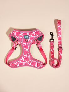 2pcs Heart Print Pet Leash & Harness Set - Multicolor - View 2