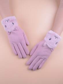 Guantes con estampado de dibujos animados - Rosa - Ver 1