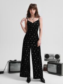 SHEIN MOD Star Print Draped Collar Cami Jumpsuit - Black - View 3
