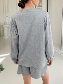 DAZY Letter Graphic Slant Pocket Drop Shoulder Lounge Set - Grey - View 2