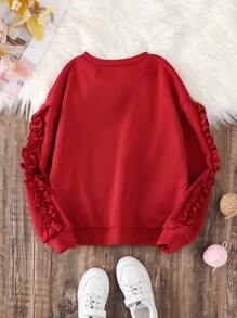 SHEIN Tween Girl Frill Trim Drop Shoulder Sweatshirt - Burgundy - View 2