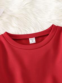 SHEIN Tween Girl Frill Trim Drop Shoulder Sweatshirt - Burgundy - View 4