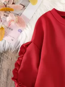 SHEIN Tween Girl Frill Trim Drop Shoulder Sweatshirt - Burgundy - View 5