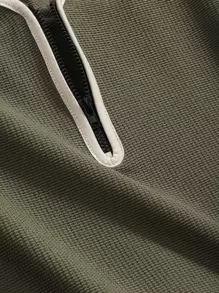 DAZY Contrast Binding Drop Shoulder Slant Pocket Lounge Set - Army Green - View 8