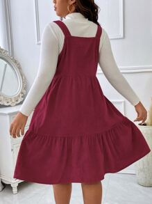 SHEIN Unity Vestido overol bajo con fruncido de pana sin top - Rosa Roja - Ver 2