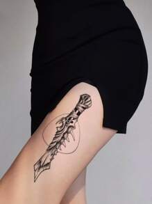紋身貼紙,1張劍圖案一次性紋身適合女士,紋身貼紙成年人,逼真紋身貼劍圖案,適合女士和女孩 - 黑色 - 查看 3