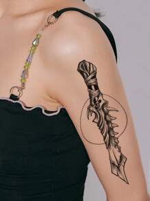 紋身貼紙,1張劍圖案一次性紋身適合女士,紋身貼紙成年人,逼真紋身貼劍圖案,適合女士和女孩 - 黑色 - 查看 4