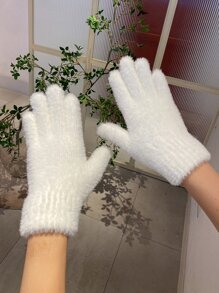 Solid Fuzzy Gloves - White - View 1