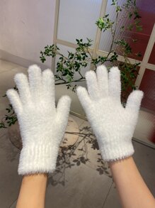 Solid Fuzzy Gloves - White - View 2