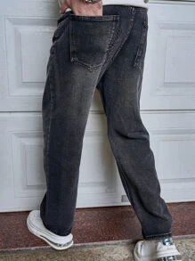 Manfinity Hombres Jeans de pierna recta unicolor - Gris Oscuro - Ver 2