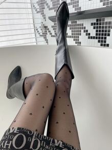 Heart Pattern Tights - Black - View 2