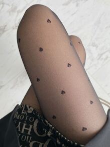 Heart Pattern Tights - Black - View 4