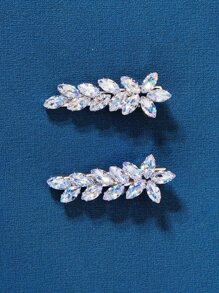 Bộ 2 kẹp tóc hình cá sấu đính đá Cubic Zirconia sang trọng, kẹp tóc càng cua, phụ kiện tóc, phụ kiện đội đầu, ghim cài tóc. - Bạc - Xem 2