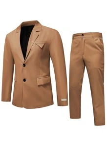 Manfinity Mode 男士單排釦西裝外套和褲子 - 駝色 - 查看 1