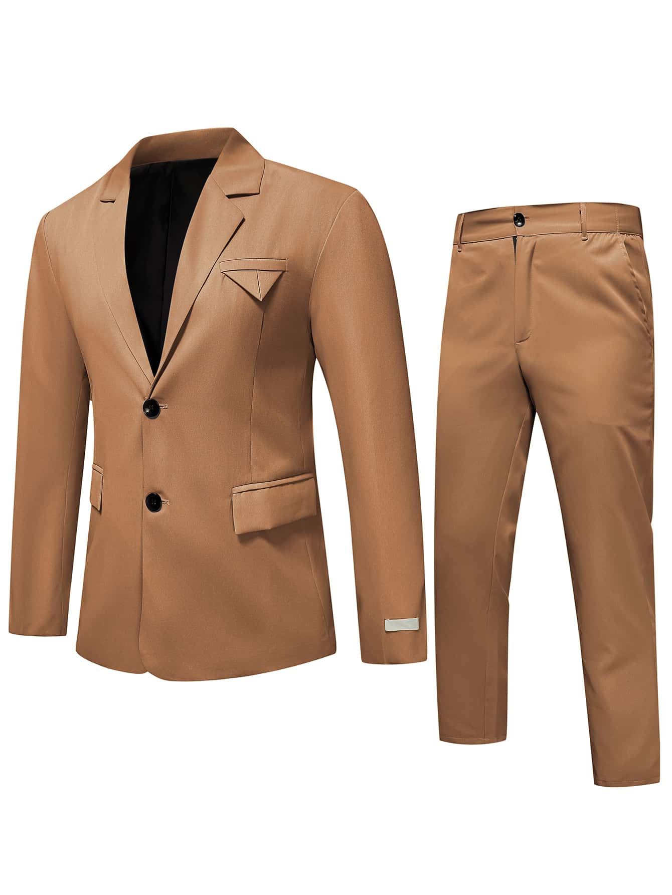 Manfinity Mode 男士單排釦西裝外套和褲子 - 駝色 - 查看 1