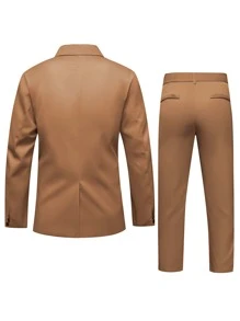 Manfinity Mode 男士單排釦西裝外套和褲子 - 駝色 - 查看 2