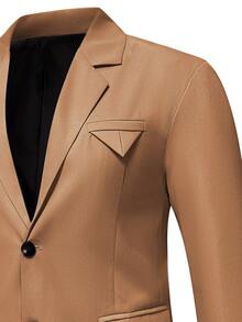 Manfinity Mode 男士單排釦西裝外套和褲子 - 駝色 - 查看 4